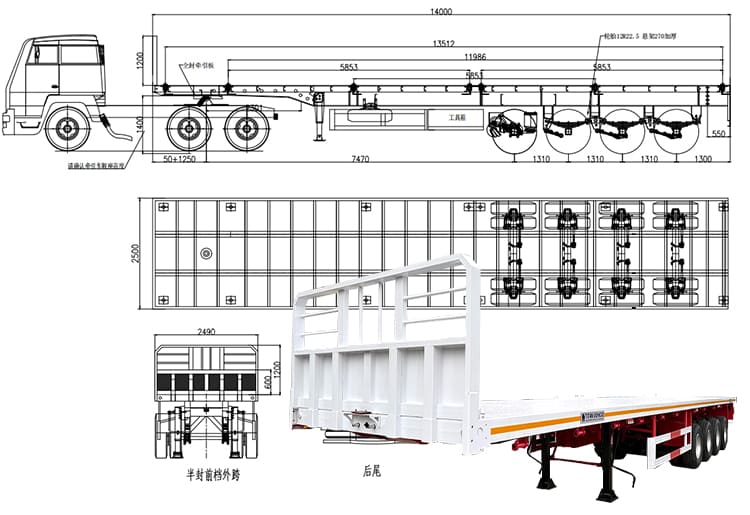 4 Axle Semi Flatbed Trailer Price for Sale in Djibouti Djtdj